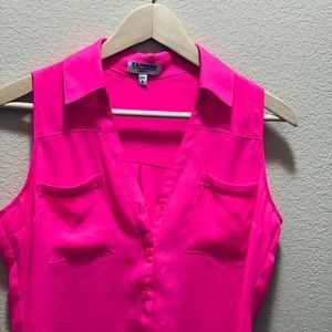 Hot Pink sleeveless button up blouse